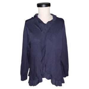 Jade Melody Tam Navy Blue Scalloped Cardigan Sweater